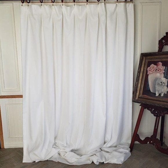 The Curtain Exchange Custom Luxury Drapes 84W 107L Linen & Silk White Euro Pleat - Picture 3 of 9